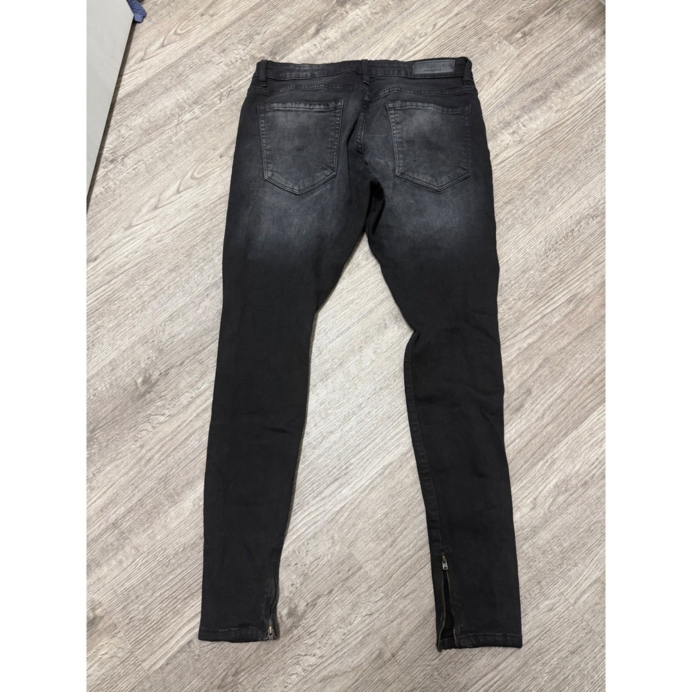 YoungLA Mens Distressed Skinny Jeans Black Faded Ankle Zip Denim 34 x 32 - Picture 3 of 11